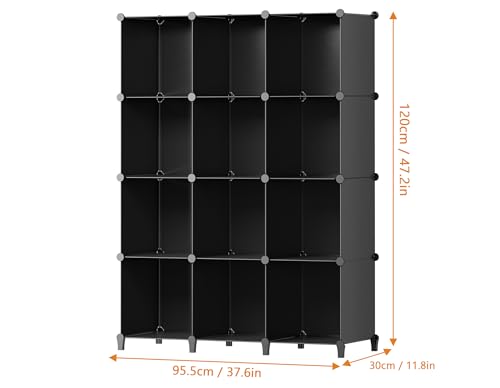 Closet Organizers and Storage, 12 Cube Storage Organizer, Portable Closet Organization Clothes Shelves for Kids, Closet, Bedroom, Bathroom, Office, Black - color: Black