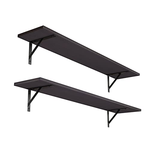 DINZI LVJ Long Wall Shelves, 39.4Inch Wall Mounted Shelves Set of 2, Extra Large Wall Storage Ledges with Sturdy Metal Brackets for Living Room, Bathroom, Bedroom, Kitchen, Espresso - color: Espresso, size: 39.4 Inch