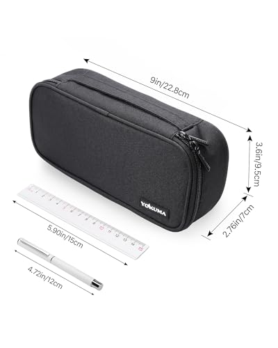 YOKUMA Pencil Case,Large Capacity Pencil Pouch,Aesthetic Zipper Pencil Box, Back to School Supplies for College Student Teen Adults,Travel Essentials,Electronic Cable Organize - color: Black