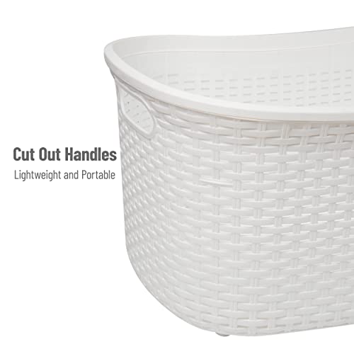 Mind Reader 40L Laundry Basket, Clothes Hamper, Wicker Design, Plastic, 23"L x 14.5"W x 11"H, Set of 2, White - color: White