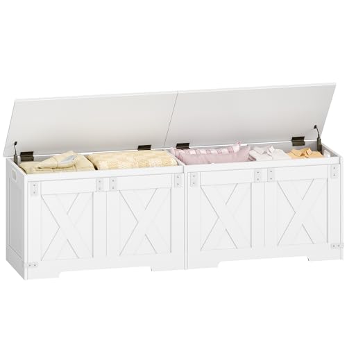 Hzuaneri 59" Storage Chest, Large Storage Trunk with 2 Hinges, Farmhouse Wooden Box Bench, Lift-Top Organizer Chest, Entryway Trunk for Bedroom, Living Room, White SB15003X - color: White, size: 15.7"D x 59"W x 19.1"H