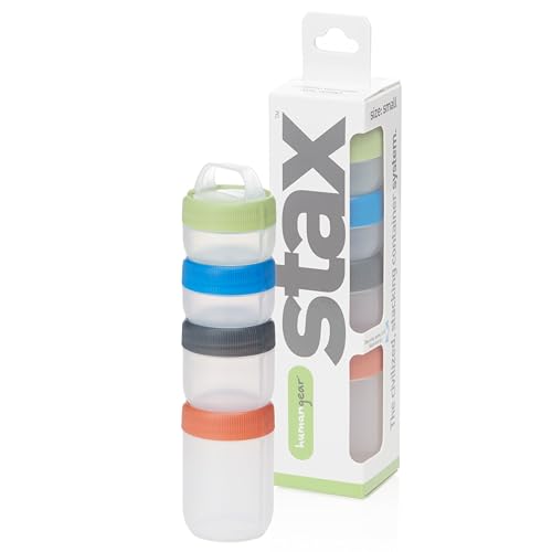 humangear STAX, Stackable Snack Containers - 4-Piece Leak-Proof Snack Travel System - FDA-Food Safe, BPA/PC/Phthalate-Free - Stackable & Click-Together Food Storage, Small - color: Spectrum, size: Small