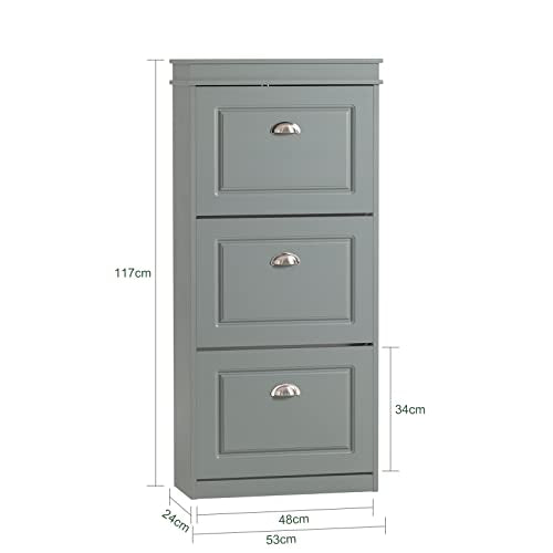 Haotian FSR94-HG, Grey Shoe Storage Cabinet with 3 Flip Drawers, Freestanding Shoe Rack, Shoe Storage Cupboard Organizer(9.4" D x 20.9" W x 46.1" H) - color: Grey, size: 3 Drawers:20.8x9.4x46"