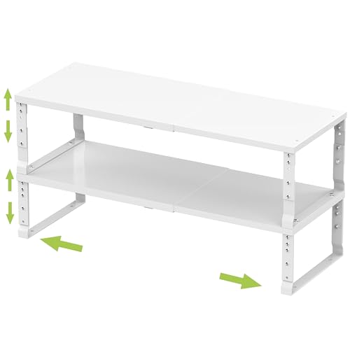 Jojocross Expandable Stackable Spice Rack Organizer for Kitchen Cabinet,Adjustable Counter Shelf, countertop, Pantry,Cupboard,Bathroom,Bedroom(2Packs/White/Medium) - color: 2 Packs/White, size: MEDIUM:7.9"D x 16.7~26.6"W x 6.1"/7.5"H