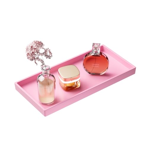 Vanity and Bathroom Tray, 9.8" ABS Countertop Organizer,Waterproof Vanity Tray for Toilet Tank,Perfume,Soap,Keys,Bathroom Accessories,Kitchen and Bath Trays,Non Slip Small Trays,Pink - color: Pink, size: 9.8" x 4.7" x 0.7"