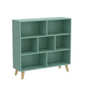 IOTXY Wooden Open Shelf Bookcase - 3-Tier Floor Standing Display Cabinet Rack with Legs, 7 Cubes Bookshelf, Tiffany-Green - color: Tiffany Green, size: 80CM