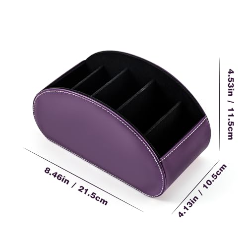Remote Control Holders Organizer Box with 5 Compartment PU Leather Multi-functional Office Desk Storage Caddy Store Tv Remote for Media Player,Brush,Pencil,Glassees&Office Supplies (Dark Purple) - color: Dark purple, size: M