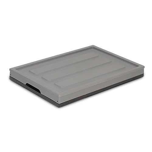 Glad Collapsible Storage Bin with Lid - 48L Foldable Plastic Box for Garage, Car Trunk, and Organization - Stackable Lidded Container with Handles, Grey - color: Grey