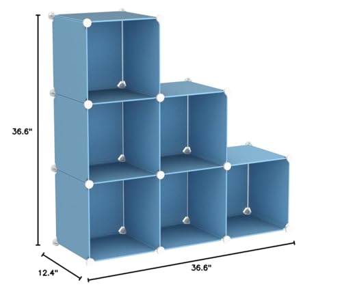 C&AHOME Cube Storage Organizer, 6-Cube Shelves Units, Closet Cabinet, DIY Plastic Modular Book Shelf, Ideal for Bedroom, Living Room, Office, 36.6" L x 12.4" W x 36.6" H Blue UPCS06L - color: Blue