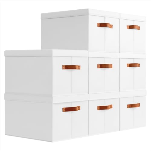 Homsorout Storage Bins with Lids - Large Fabric Closet Bins with Lid, 8 Pack Clothes Organizers and Storage, Collapsible Stackable Cube Basket for Home, Office, Dorm, White - color: White, size: XL(8-Pack)