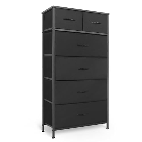 Mifuro Tall Dresser for Bedroom, Vertical Storage Organizer Tower with 6 Drawers, Chest of Drawers with Fabric Bins, Steel Frame, Wood Top for Bedroom, Closet, Entryway- Black - color: Black, size: 6 Drawers