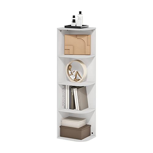 Furinno Pasir 4-Tier Corner Open Shelf Bookcase, White - color: White, size: 4-Tier Corner
