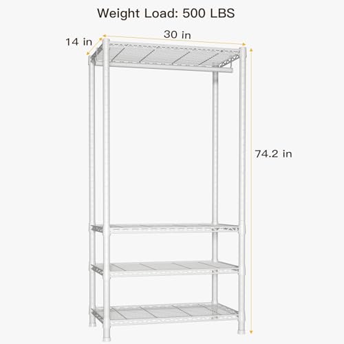 Ulif H2 Heavy-Duty Portable Closets, 4-Tier Freestanding Garment Rack Suit for Small Space and Corner, Closet Organizer System Portable Closet Wardrobe, Max Load 500 LBS, White - color: White, size: H2