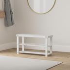SMIBUY Bamboo Shoe Rack Bench, 3-Tier Shoe Organizer Storage Shelf for Entryway Hallway Bathroom Living Room (White) - color: White
