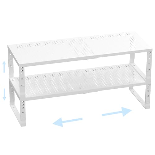 Cabinet Shelf,Expandable Adjustable Stackable Kitchen Organizer,for cabinets, Kitchens, countertops, bathrooms Shelf Organizer(2Packs/White,Large) - color: White, size: 2 PACKS/WHITE/LARGE