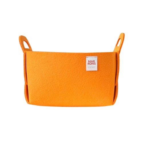 Collapsible Felt ORANGE Storage Bin Small 7.1"x5.1"x5.1" – Foldable Basket with Handles for Closet, Storage, Laundry Room Organization, Decorative Storage Baskets for Shelves, Nursery - color: ORANGE, size: SMALL