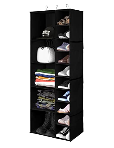 Libeder Shoe Organizer for Closet, 15 Shelf Hanging Closet Storage Shelves - 10 Shoe Rack Organizer and 5 Compartment for Clothes with 6 Side Mesh Pockets for Scarf, Socks,Gloves Black - color: Black