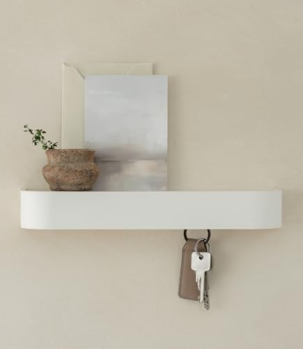 Kazai. Key Holder 'Toke' | Minimalist Key Hook Design from Berlin | Modern Key Holder Wall Mount with Wooden Shelf | Key Rack for Wall as Entryway Organizer | White - color: White, size: 8 Hooks