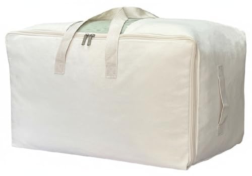 DoYiKe Soft Canvas Clothes Storage Bags with Four Carrying Handles and Clear Window, Closet Organizer for Clothing, Blankets Sheets and Bedding, 55L, Beige - color: Beige, size: 55L - 1 Pack