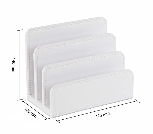 OSCO Faux Leather Mail Sorter & Envelope Organiser – Desk File Storage Stand with Display Slots – Modern Letter Holder Tray Minimalist Home & Office – White - color: White