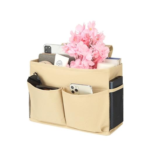 Bedside Storage Organizer Bag Phone Book Magazine Holder Pockets Hanging Storage Bag Sofa Side Pouch Bag(Yellow) - color: Yellow