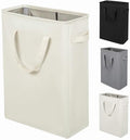 ZERO JET LAG Slim Laundry Hamper With Handles Collapsible Laundry Basket Thin Dirty Clothes Basket Narrow Laundry Bag Foldable Dirty Clothes Hamper 45L (23 inches,Beige) - color: Beige