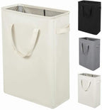 ZERO JET LAG Slim Laundry Hamper With Handles Collapsible Laundry Basket Thin Dirty Clothes Basket Narrow Laundry Bag Foldable Dirty Clothes Hamper 45L (23 inches,Beige) - color: Beige