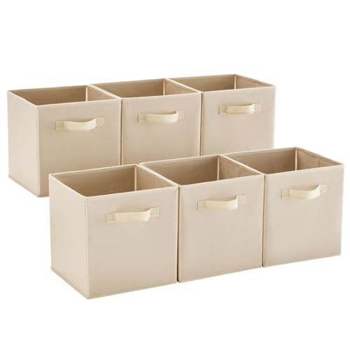 MAX Houser Fabric Cloth Storage Bins,Foldable Storage Cubes Organizer Baskets with Dual Handles for Home Bedroom Storage,Set of 6(Beige) - color: 13 natural Beige