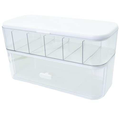 RayHenry 2 PCS Stackable Cable Organizer Storage Box, Desktop Cord Management Box for Chargers, Jewelry, Hair Ties, Cables, Desk Organizer with Drawer