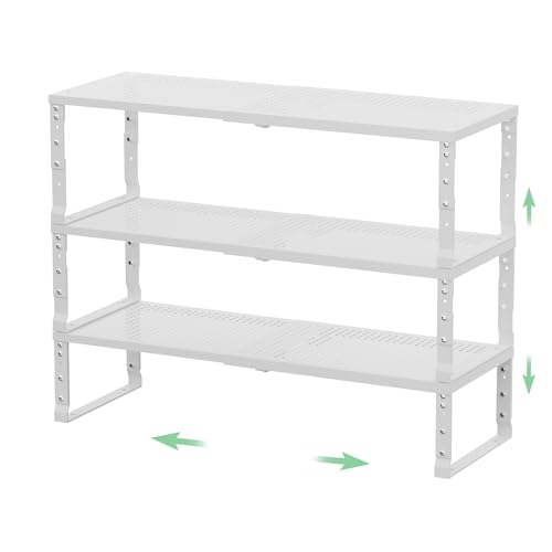 Metal Stackable Expandable Storage Rack, Adjustable Under Sink Shelf & Countertop Space Saving, Heavy-Duty Pantry Storage, Suitable for Kitchens, RV, Bathrooms, Workshops or Offices - color: 3packs/Large/White, size: Large