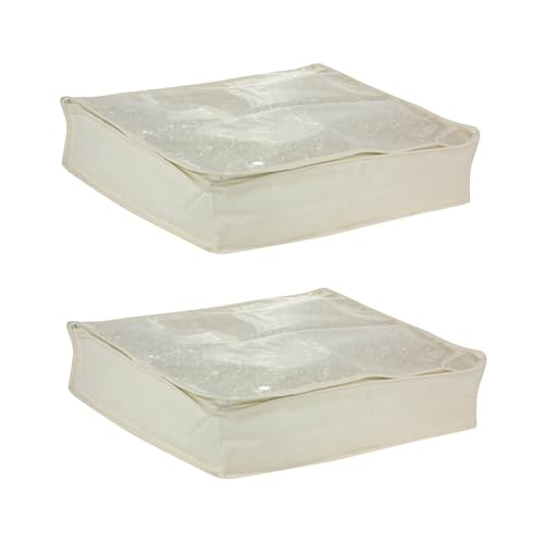 Household Essentials Lightweight Canvas Sweater Bag 2 Pack, Durable Canvas with Clear PEVA Top, 3-Sided Zipper, Perfect Fit for Shelving or Under the Bed - size: 2-Pack, style: Sweater Storage Bag