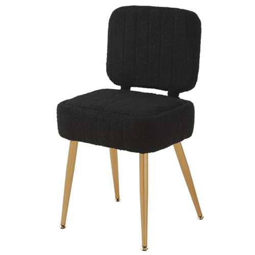 Updated Vanity Chair, Storage Ottoman with Folding Back & Gold-Toned Metal Legs, Ottoman Seat with Teddy Velvet for Dressing Room Living Room Bedroom, 15" x 12" Inch - color: Black, size: 15" x 12"