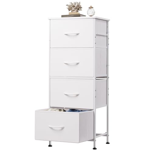 WLIVE Dresser with 4 Drawers, Storage Tower, Organizer Unit, Fabric Dresser for Bedroom, Hallway, Entryway, Closets, Sturdy Steel Frame, Wood Top, Easy Pull Handle, White - color: White