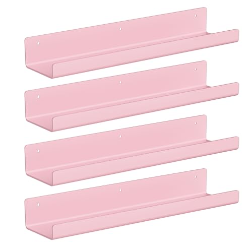 upsimples Acrylic Shelves for Wall Decor, 15" Display Shelf Perfume Organizer for Bathroom, Bedroom, Living Room, Floating Bookshelves for Kids, Pink, 4 Pack - color: Pink