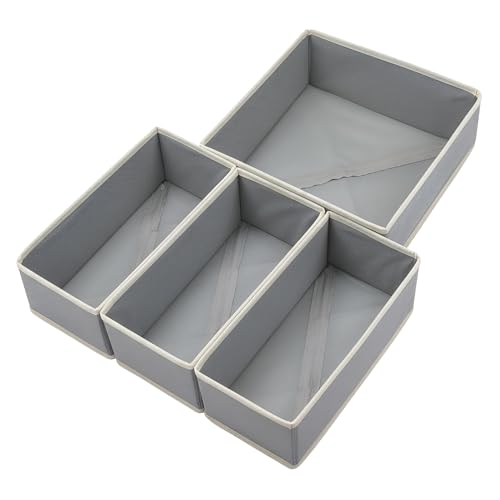 Bructhun Drawer Organizer Set of 4 Light Grey - Fabric Storage Bins for Clothes, Underwear, Socks & Bras - 11" Dresser Dividers for Bedroom Closet - color: light gray