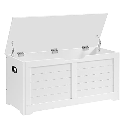 VASAGLE Storage Chest, Storage Bench with 2 Safety Hinges, Farmhouse Style, 15.7 x 39.4 x 18.3 Inches, for Entryway, Bedroom, Living Room, Cloud White ULSB061T10 - color: Cloud White, size: 39.4''W