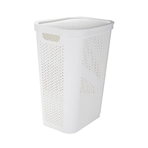 Mind Reader Slim Laundry Hamper with Lid, 60L Clothes Basket, Ventilated Plastic, White - color: White, size: Single