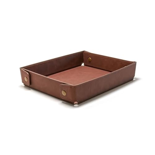 LLmoway PU Leather Valet Tray Nightstand Desk Organizer for Men Women Home Office Phone Watch Jewelry Glasses Keys Coins Storage - color: Light Coffee