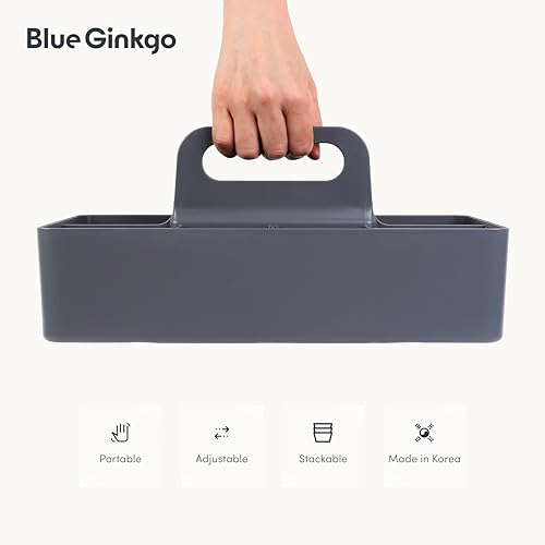 BLUE GINKGO Stackable Organizer Caddy – Korean-Made Portable Tote for Bathroom, Office, Crafts, or School Supplies (Long Rectangle, Gray) - color: GREY, size: Long Rectangle