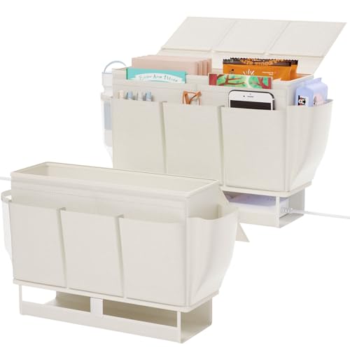 Bedside Caddy, Bed Organizer with 11 Pockets and Power Strip Holder,Versatile Bedside Storage Caddy for Home,Dorm,Bunk,Hospital,Crib Bed (2 Pack White) - color: 2 Pack White