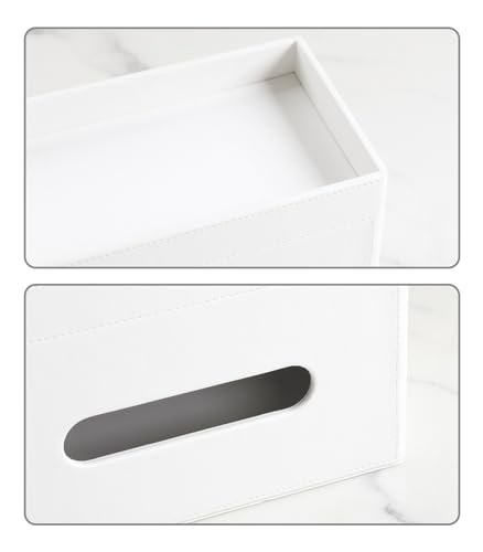 Plus Size Tissue Box Cover Rectangle, PU Leather Tissue Box Holder with Storage Tray, Decorative Organizer Tissue Holder for Bathroom, Bedroom Dresser, Night Stand, Office (Cream-White) - color: Cream-white