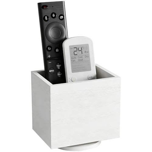360° Rotating Remote Control Holder, Wooden TV Remote Holder for Table, Desk Organizer Caddy Media Storage Box Ideal for Living Room, Bedroom, Office Desk (White) - color: White-1 Slot