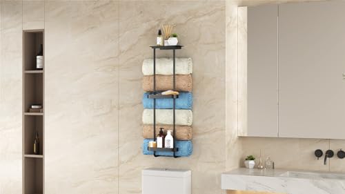 STWWO Bathroom Towel Storage, 36.4 Inch Towel Racks for Bathroom Wall Mounted with Shower Caddy with Metal Shelf, Black - color: Black, size: 36.4 IN