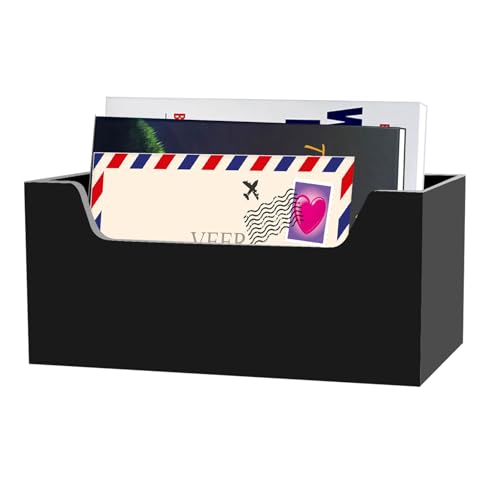 Mail Holder for Table, Acrylic Letter Holder Box for Desk or Wall Mount, Mail Organizer Countertop, Black - color: Black