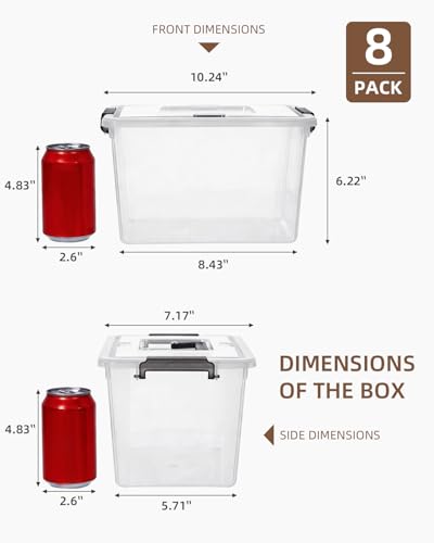 Citylife 8 Packs 6 QT Plastic Storage Bins with Latching Lids Clear Storage Box with handle Stackable Storage Containers for Organizing Snacks, Crafts, Toys, Tools - size: 8 Packs (10.31"L x 7.28" W x 6.1"H)