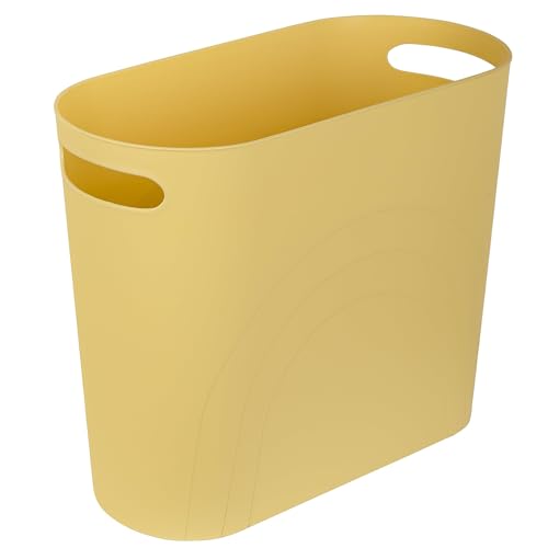 rejomiik Small Trash Can, 3.5 Gallon Slim Garbage Can Plastic Waste Basket with Handles Container Bin for Narrow Spaces Bathroom, Bedroom, Kitchen, Office at Home, Yellow - color: Yellow, size: 1 pack