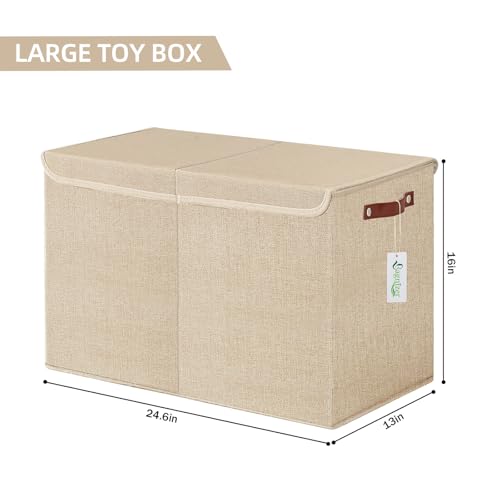 Bagnizer Large Toy Storage Box with Lids, Collapsible Sturdy Baby Storage Organizer Chest Bin Basket for Kids, Boys, Girls, Playroom, Nursery, Bedroom, Closet 25"x13"x16" (Khaki) - color: Khaki