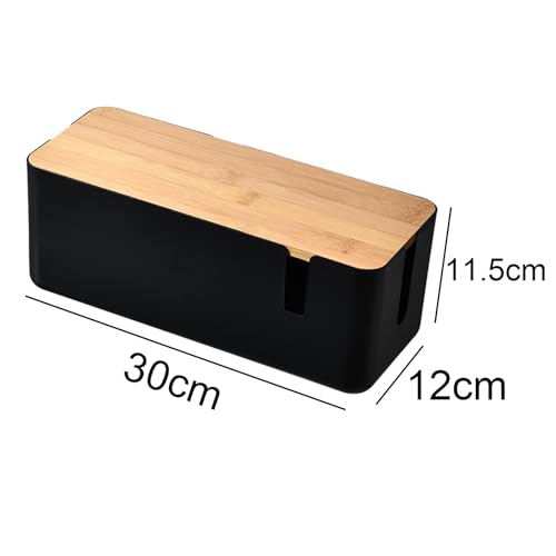 Changsuo Cable Management Box with Bamboo Lid Small Cable Organizer Box for Extension Cord Power Stripe Surge Protector Wire Management Concealer Organizer Cover Hider (Black) - color: Black