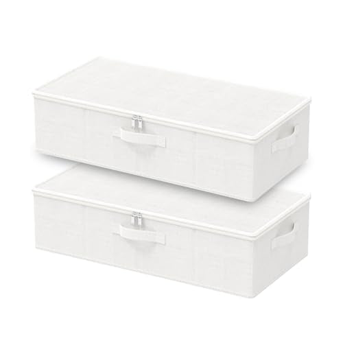 Under Bed Storage Containers, Foldable Closet Organizers with Handles, Underbed Cube Organizer Basket with Zippered, 2 Pack, White, 23.6 x 11.8 x 5.9 In, XSNY20WS-2 - color: White, size: Small（2 Pack）