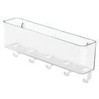 mDesign Plastic Wall Mount Mail and Key Holder with 5 Hooks, Hanger Rack Shelf for Home Entryway, Mudroom, Kitchen, Hold Letters, Cards, Magazines, Coats, Umbrellas, Ligne Collection - Clear - color: Clear